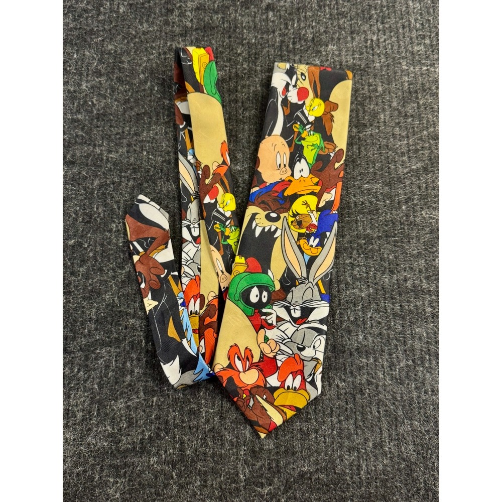 Vintage 1996 Looney Tunes Mania Necktie Bugs Bunny Daffy Duck Cartoon Print Tie